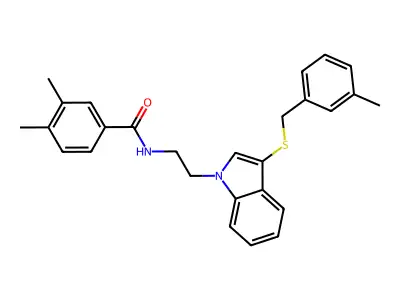 3,4-dimethyl-N-[2-[3-[(3-methylphenyl)methylsulfanyl]indol-1-yl]ethyl]benzamide structure