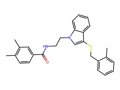 3,4-dimethyl-N-[2-[3-[(2-methylphenyl)methylsulfanyl]indol-1-yl]ethyl]benzamide structure