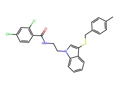 2,4-dichloro-N-[2-[3-[(4-methylphenyl)methylsulfanyl]indol-1-yl]ethyl]benzamide structure