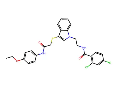 2,4-dichloro-N-(2-(3-((2-((4-ethoxyphenyl)amino)-2-oxoethyl)thio)-1H-indol-1-yl)ethyl)benzamide structure