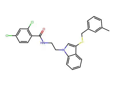 2,4-dichloro-N-[2-[3-[(3-methylphenyl)methylsulfanyl]indol-1-yl]ethyl]benzamide structure