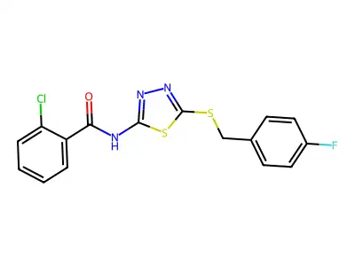 2-chloro-N-(5-{[(4-fluorophenyl)methyl]sulfanyl}-1,3,4-thiadiazol-2-yl)benzamide structure
