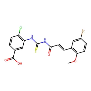 3-[3-(5-bromo-2-methoxy-phenyl)prop-2-enoylthiocarbamoylamino]-4-chloro-benzoic Acid structure