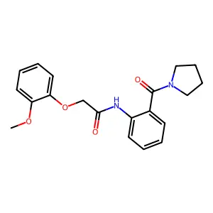 2-(2-methoxyphenoxy)-N-[2-(pyrrolidine-1-carbonyl)phenyl]acetamide structure