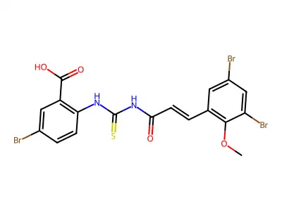 5-bromo-2-[3-(3,5-dibromo-2-methoxy-phenyl)prop-2-enoylthiocarbamoylamino]benzoic Acid structure