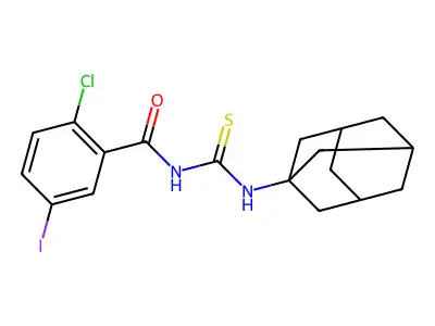 N-(1-adamantylcarbamothioyl)-2-chloro-5-iodobenzamide structure