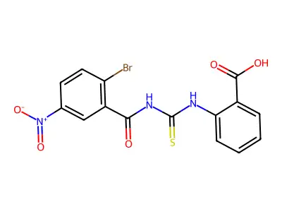 2-[[[(2-Bromo-5-nitrobenzoyl)amino]thioxomethyl]amino]-benzoic acid structure