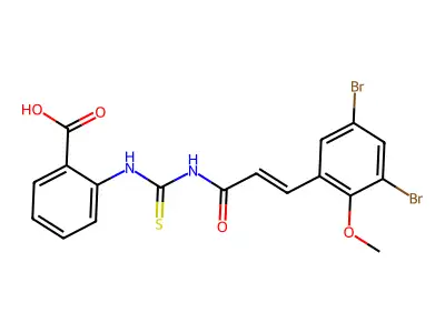 2-[3-(3,5-dibromo-2-methoxy-phenyl)prop-2-enoylthiocarbamoylamino]benzoic Acid structure