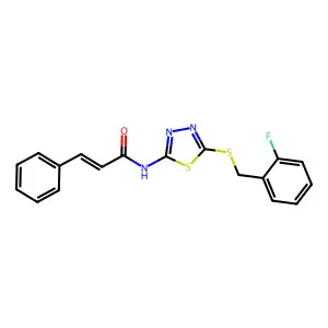 N-(5-((2-fluorobenzyl)thio)-1,3,4-thiadiazol-2-yl)cinnamamide structure