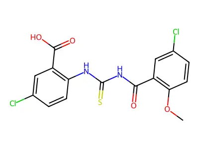 5-Chloro-2-[[[(5-chloro-2-methoxybenzoyl)amino]thioxomethyl]amino]-benzoic acid structure