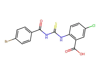 2-[[[(4-Bromobenzoyl)amino]thioxomethyl]amino]-5-chloro-benzoic acid structure