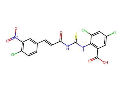 3,5-dichloro-2-[3-(4-chloro-3-nitro-phenyl)prop-2-enoylthiocarbamoylamino]benzoic Acid structure