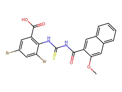 3,5-dibromo-2-[(3-methoxynaphthalene-2-carbonyl)carbamothioylamino]benzoic acid structure