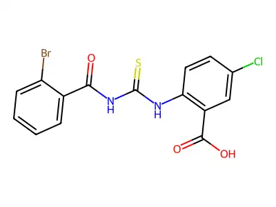 2-[[[(2-Bromobenzoyl)amino]thioxomethyl]amino]-5-chloro-benzoic acid structure