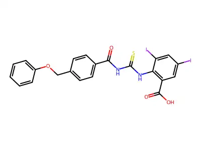 3,5-Diiodo-2-[[[[4-(phenoxymethyl)benzoyl]amino]thioxomethyl]amino]-benzoic acid structure