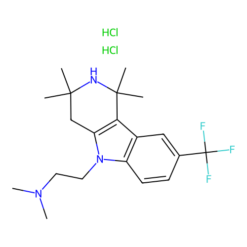 5H-Pyrido(4,3-b)indole, 1,2,3,4-tetrahydro-5-(2-(dimethylamino)ethyl)-1,1,3,3-tetramethyl-8-trifluoromethyl-, dihydrochloride structure