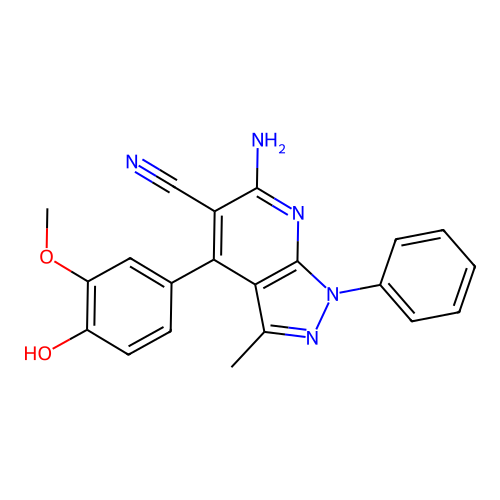 6-amino-4-(4-hydroxy-3-methoxyphenyl)-3-methyl-1-phenyl-1H-pyrazolo[3,4-b]pyridine-5-carbonitrile structure