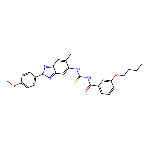 3-butoxy-N-[[2-(4-methoxyphenyl)-6-methyl-benzotriazol-5-yl]thiocarbamoyl]benzamide structure