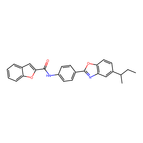 N-{4-[5-(butan-2-yl)-1,3-benzoxazol-2-yl]phenyl}-1-benzofuran-2-carboxamide structure