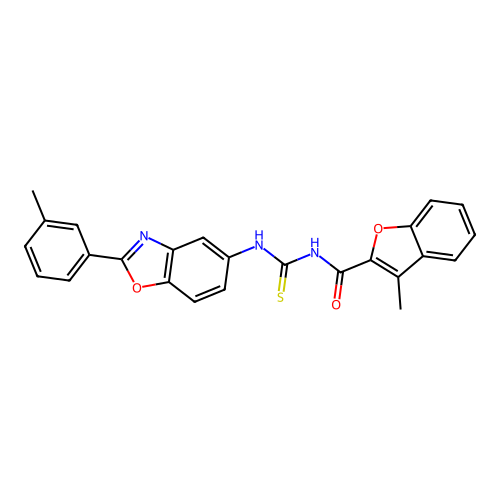 3-methyl-N-((2-(m-tolyl)benzo[d]oxazol-5-yl)carbamothioyl)benzofuran-2-carboxamide structure