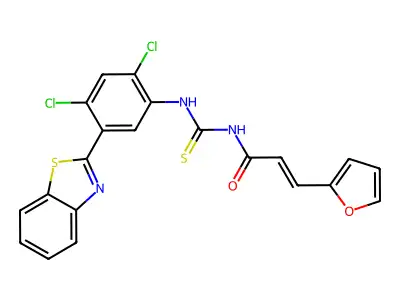 N-[(5-benzothiazol-2-yl-2,4-dichloro-phenyl)thiocarbamoyl]-3-(2-furyl)prop-2-enamide structure