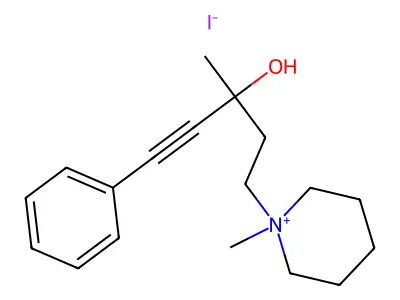 1-(3-Hydroxy-3-methyl-5-phenylpent-4-yn-1-yl)-1-methylpiperidin-1-ium iodide structure