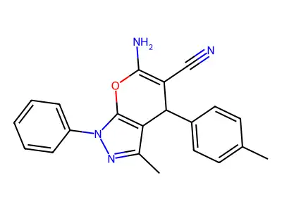 6-amino-3-methyl-4-(4-methylphenyl)-1,4-dihydropyrano[2,3-c]pyrazole-5-carbonitrile structure