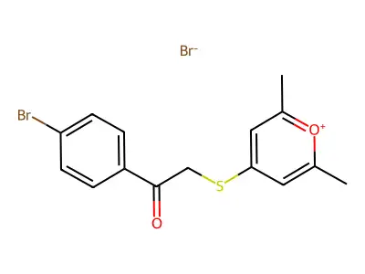 Pyrylium, {4-[(p-bromophenacyl)thio]-2,6-dimethyl-,} bromide structure