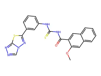3-methoxy-N-[[3-([1,2,4]triazolo[3,4-b][1,3,4]thiadiazol-6-yl)phenyl]carbamothioyl]naphthalene-2-carboxamide structure