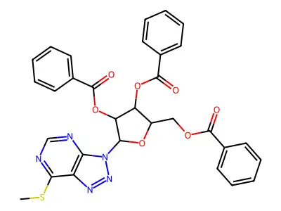 7-(methylsulfanyl)-3-(2,3,5-tri-O-benzoylpentofuranosyl)-3H-[1,2,3]triazolo[4,5-d]pyrimidine structure