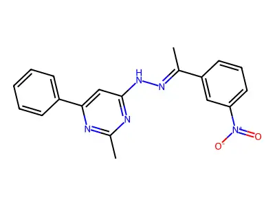 2-methyl-N-[(E)-1-(3-nitrophenyl)ethylideneamino]-6-phenylpyrimidin-4-amine structure