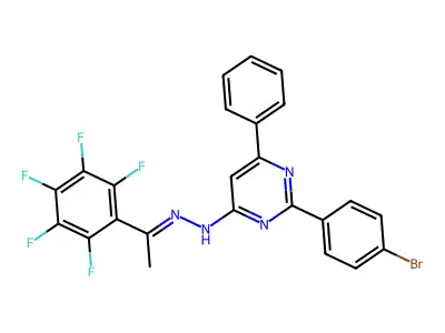 1-(pentafluorophenyl)ethanone [2-(4-bromophenyl)-6-phenyl-4-pyrimidinyl]hydrazone structure