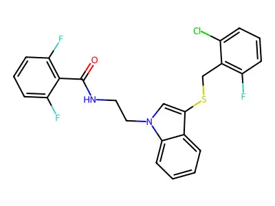 N-(2-(3-((2-chloro-6-fluorobenzyl)thio)-1H-indol-1-yl)ethyl)-2,6-difluorobenzamide structure