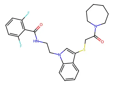 N-[2-(3-{[2-(azepan-1-yl)-2-oxoethyl]sulfanyl}-1H-indol-1-yl)ethyl]-2,6-difluorobenzamide structure