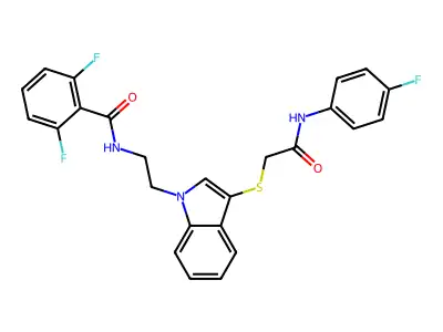2,6-difluoro-N-{2-[3-({[(4-fluorophenyl)carbamoyl]methyl}sulfanyl)-1H-indol-1-yl]ethyl}benzamide structure