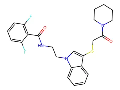 2,6-difluoro-N-[2-(3-{[2-oxo-2-(piperidin-1-yl)ethyl]sulfanyl}-1H-indol-1-yl)ethyl]benzamide structure
