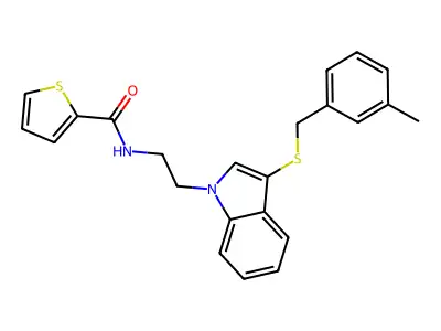 N-(2-(3-((3-methylbenzyl)thio)-1H-indol-1-yl)ethyl)thiophene-2-carboxamide structure