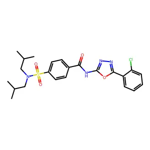 4-[bis(2-methylpropyl)sulfamoyl]-N-[5-(2-chlorophenyl)-1,3,4-oxadiazol-2-yl]benzamide structure