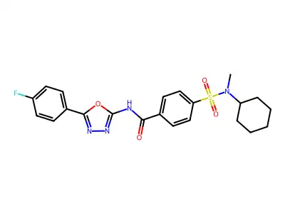 4-[cyclohexyl(methyl)sulfamoyl]-N-[5-(4-fluorophenyl)-1,3,4-oxadiazol-2-yl]benzamide structure