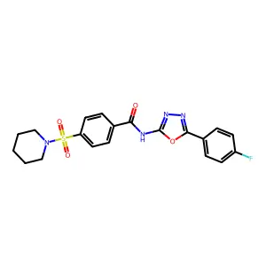 N-[5-(4-fluorophenyl)-1,3,4-oxadiazol-2-yl]-4-piperidin-1-ylsulfonylbenzamide structure