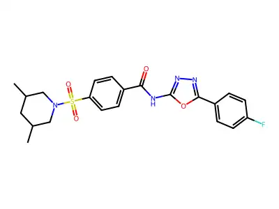 4-[(3,5-dimethylpiperidin-1-yl)sulfonyl]-N-[5-(4-fluorophenyl)-1,3,4-oxadiazol-2-yl]benzamide structure