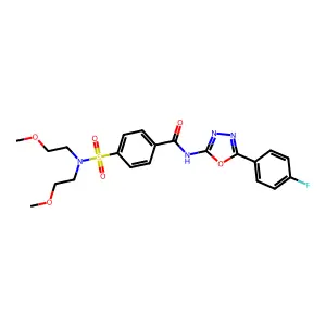 4-[bis(2-methoxyethyl)sulfamoyl]-N-[5-(4-fluorophenyl)-1,3,4-oxadiazol-2-yl]benzamide structure