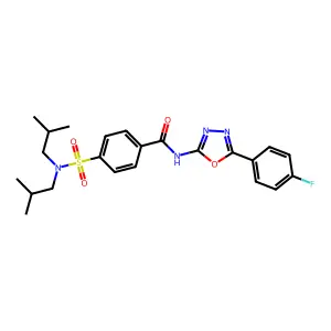 4-[bis(2-methylpropyl)sulfamoyl]-N-[5-(4-fluorophenyl)-1,3,4-oxadiazol-2-yl]benzamide structure