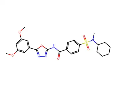 4-[cyclohexyl(methyl)sulfamoyl]-N-[5-(3,5-dimethoxyphenyl)-1,3,4-oxadiazol-2-yl]benzamide structure