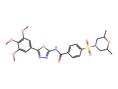 4-((2,6-dimethylmorpholino)sulfonyl)-N-(5-(3,4,5-trimethoxyphenyl)-1,3,4-oxadiazol-2-yl)benzamide structure