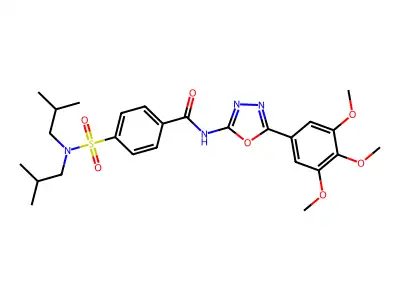 4-[bis(2-methylpropyl)sulfamoyl]-N-[5-(3,4,5-trimethoxyphenyl)-1,3,4-oxadiazol-2-yl]benzamide structure