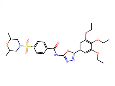 4-((2,6-dimethylmorpholino)sulfonyl)-N-(5-(3,4,5-triethoxyphenyl)-1,3,4-oxadiazol-2-yl)benzamide structure