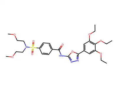 4-[bis(2-methoxyethyl)sulfamoyl]-N-[5-(3,4,5-triethoxyphenyl)-1,3,4-oxadiazol-2-yl]benzamide structure
