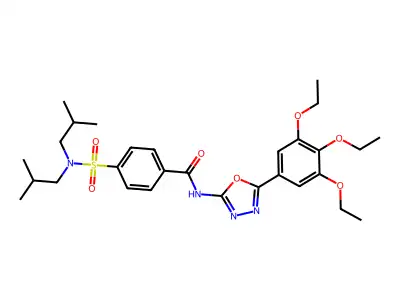 4-[bis(2-methylpropyl)sulfamoyl]-N-[5-(3,4,5-triethoxyphenyl)-1,3,4-oxadiazol-2-yl]benzamide structure