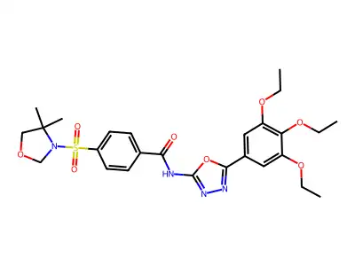 4-[(4,4-dimethyl-1,3-oxazolidin-3-yl)sulfonyl]-N-[5-(3,4,5-triethoxyphenyl)-1,3,4-oxadiazol-2-yl]benzamide structure